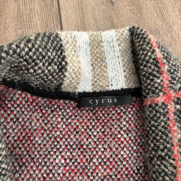 cyrus buttoned long plaid cardigan trench jacket size large black and white - Picture 5 of 7